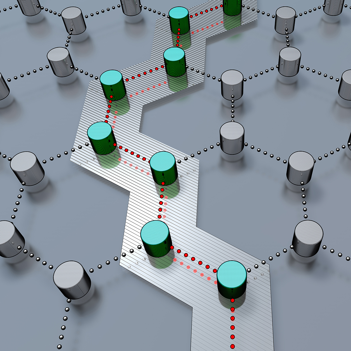 Abstract representation mental health crisis system with connected knobs